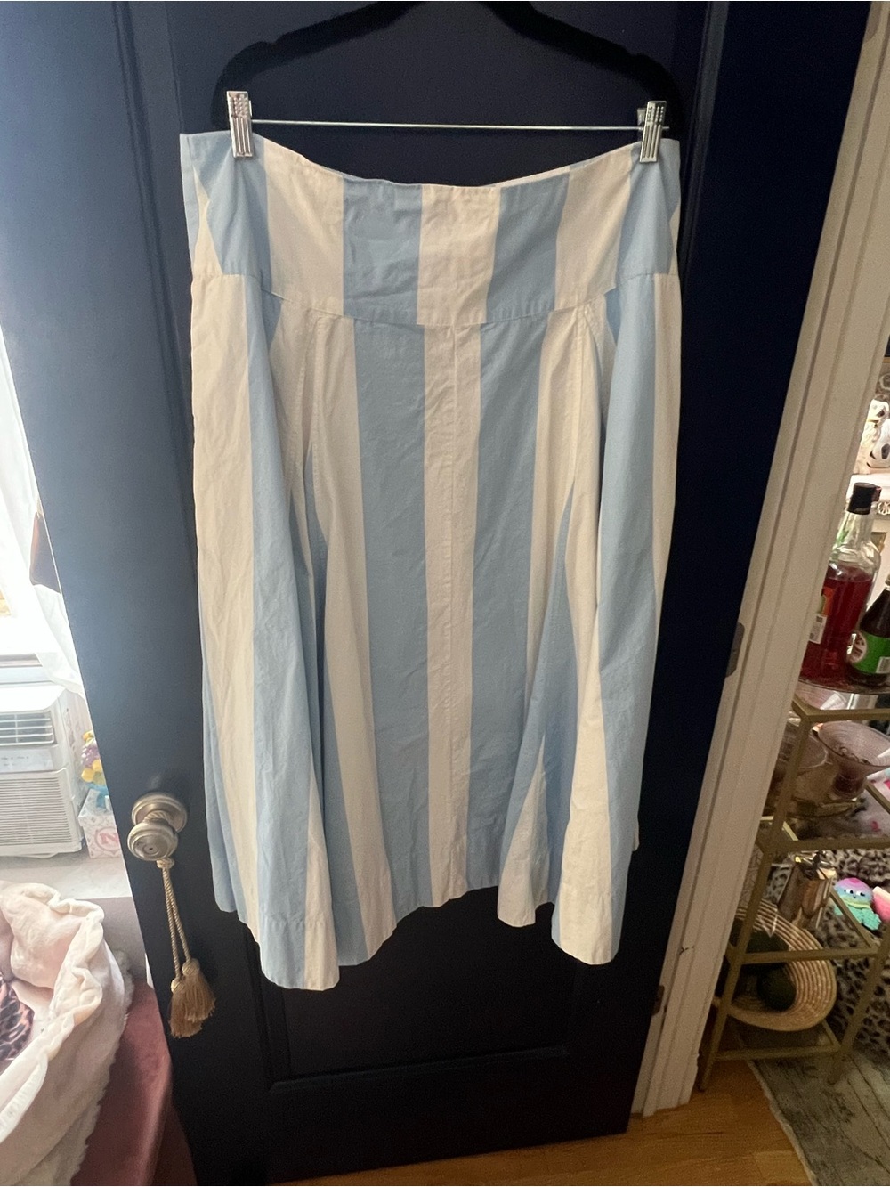 ASOS Vertical Stripe Midi Skirt in Light Blue and White